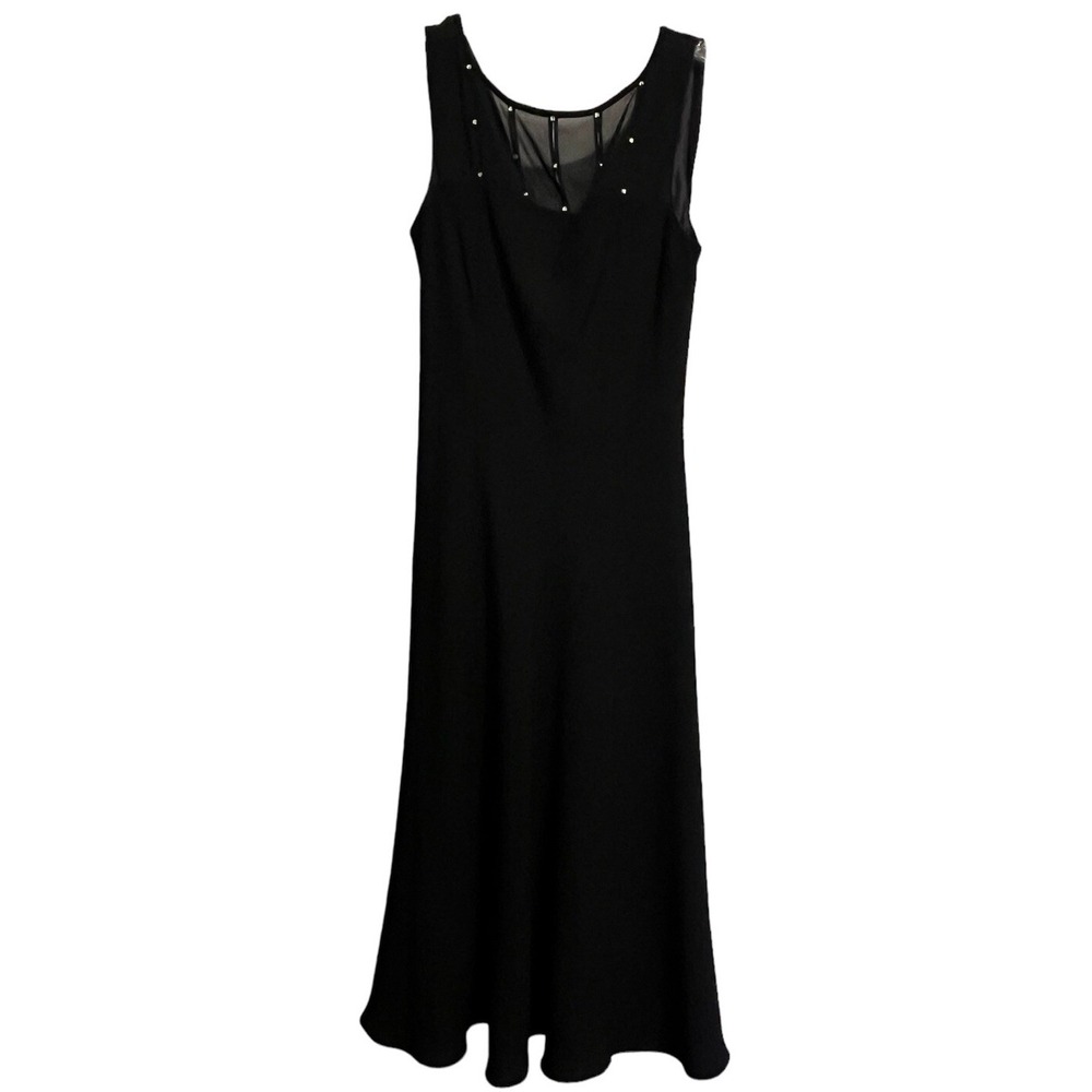 Rena Rowan Black Cocktail Dress Lace Neck W/ Rhinestones Size 4